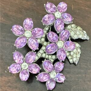 Lavender Rhinestone Flower Brooch Silvertone